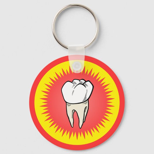 Cartoon Rot Weiß extrahierte Molar-Sternexplosion Schlüsselanhänger (Vorderseite)