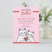 Cartoon, rot-weiße, weißliche Katzen Hochzeiten Einladung (Stehend Vorderseite)