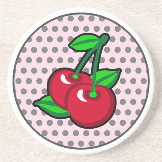 Cartoon Rote grüne Kirschen Frucht Vektor Kunst Getränkeuntersetzer (Vorne)