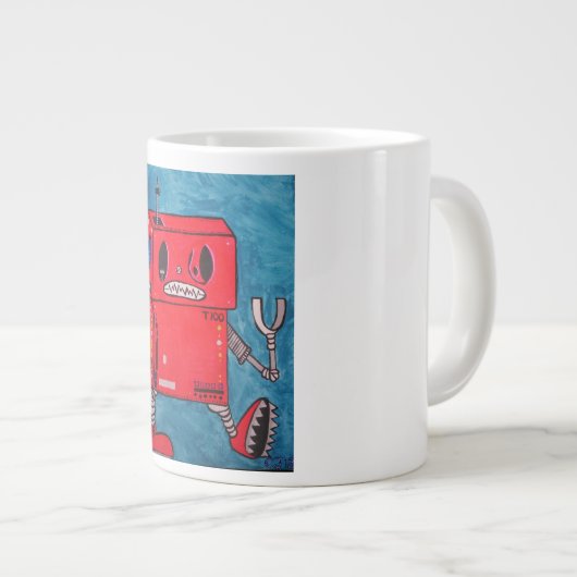 Cartoon-rote Roboter-Kaffee-Tasse Jumbo-Tasse (Vorderseite Rechts)