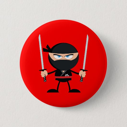 Cartoon Roter Ninja Krieger mit zwei Katana Button (Vorderseite)