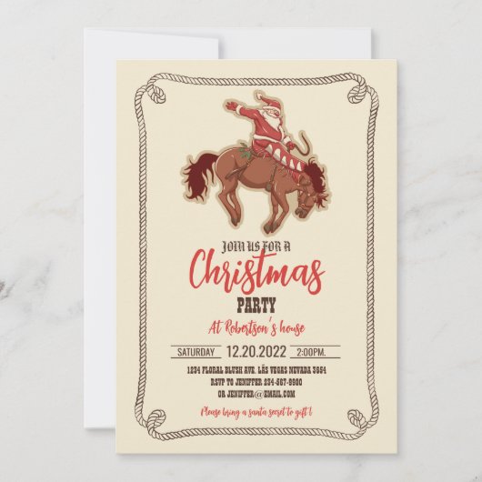 Cartoon Roter Santa-Claus auf Pferd Einladung (Vorderseite)