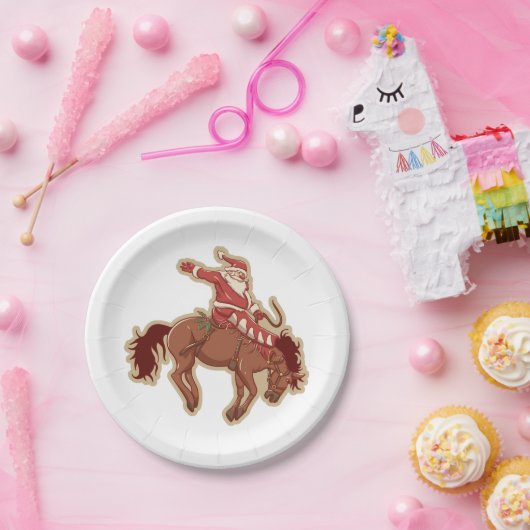 Cartoon Roter Santa-Claus auf Pferd Pappteller (Party)