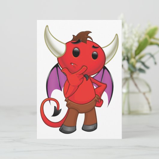 Cartoon-roter Teufel-Einladungen Einladung (Stehend Vorderseite)