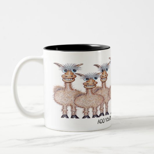 Cartoon Row of Funny Alpacas Zweifarbige Tasse (Links)