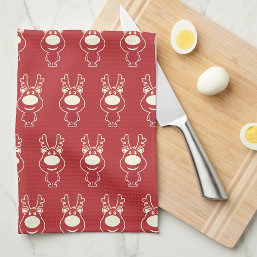 Cartoon Rudolph Red Pattern Geschirrtuch (Viertel Falte)