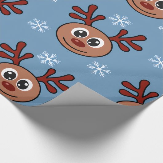 Cartoon Rudolph Roter Nasenrentier und Schneeflock Geschenkpapier (Ecke)