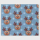 Cartoon Rudolph Roter Nasenrentier und Schneeflock Geschenkpapier (Flach)
