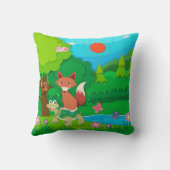 Cartoon rund um einen Teich in grüner Landschaft Kissen (Rückseite)