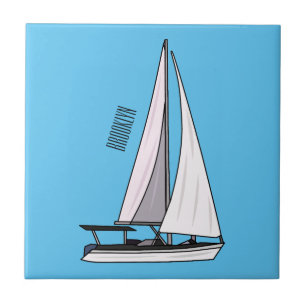Cartoon Sailboat Fliese