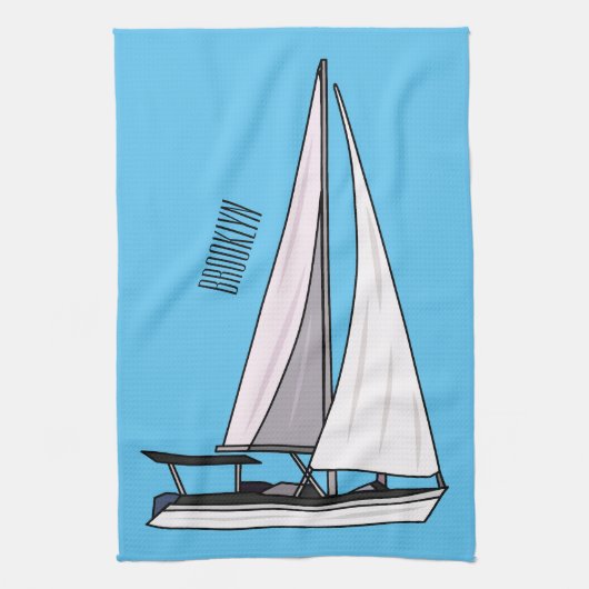 Cartoon Sailboat Geschirrtuch (Vertikal)