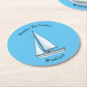 Cartoon Sailboat Runder Pappuntersetzer (Angewinkelt)
