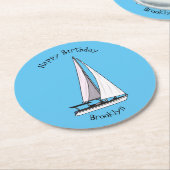 Cartoon Sailboat Runder Pappuntersetzer (Angewinkelt)
