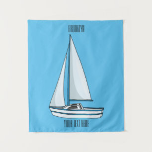 Cartoon Sailboat Wandteppich