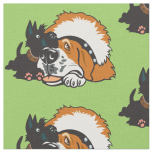Cartoon Saint Bernard und Scottish Terrier dogs Fa Stoff