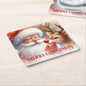 Cartoon Santa and Rudolph Cute Christmas Coasters Rechteckiger Pappuntersetzer (angewinkelt)