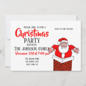 Cartoon Santa Claus got im Kamin stecken Einladung (Vorderseite)