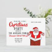 Cartoon Santa Claus got im Kamin stecken Einladung (Stehend Vorderseite)