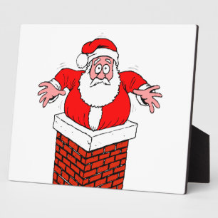 Cartoon Santa Claus got stuck in the chimney Fotoplatte