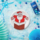 Cartoon Santa Claus got stuck in the chimney Pappteller (Party)