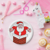 Cartoon Santa Claus got stuck in the chimney Pappteller (Party)