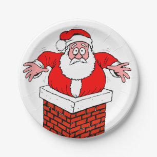 Cartoon Santa Claus got stuck in the chimney Pappteller
