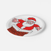 Cartoon Santa Claus got stuck in the chimney Pappteller (Schrägansicht)