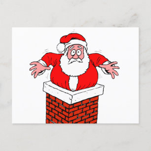 Cartoon Santa Claus got stuck in the chimney Postkarte