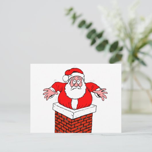 Cartoon Santa Claus got stuck in the chimney Postkarte (Stehend Vorderseite)