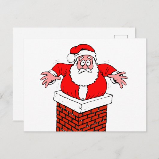 Cartoon Santa Claus got stuck in the chimney Postkarte (Vorne/Hinten)