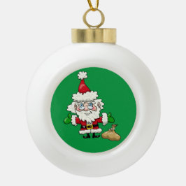 Cartoon Santa Claus Green Keramik Ball Christmas O Keramik Kugel-Ornament