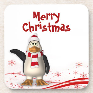 Cartoon Santa Claus Penguin Weihnachten Getränkeuntersetzer
