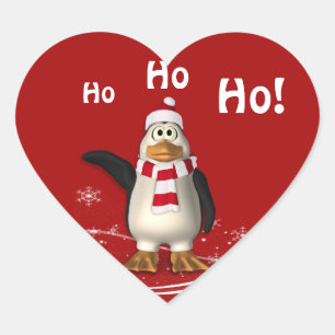 Cartoon Santa Claus Penguin Weihnachten Herz-Aufkleber