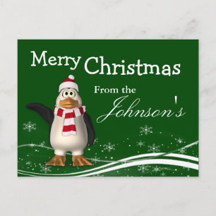Cartoon Santa Claus Penguin Weihnachtsgrüße Feiertagspostkarte