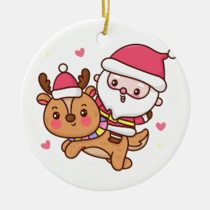 Cartoon Santa Claus Rentiere reiten Keramik Ornament