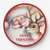 Cartoon Santa Claus Rudolph Christmas Plates Pappteller (Vorderseite)