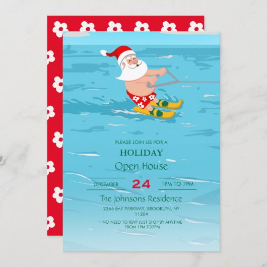 Cartoon Santa Claus Wassersport Einladung (Vorne/Hinten)
