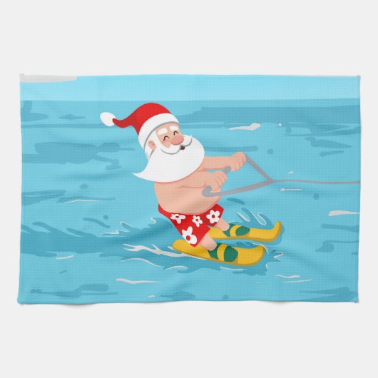 Cartoon Santa Claus water skiing Geschirrtuch (Horizontal)