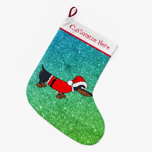 Cartoon Santa Dackel Design Weihnachten Strumpf Großer Weihnachtsstrumpf (Vorderansicht (hängend))