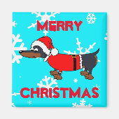 Cartoon Santa Dackel Dog Square Magnet (Vorne)
