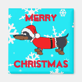 Cartoon Santa Dackel Dog Square Magnet