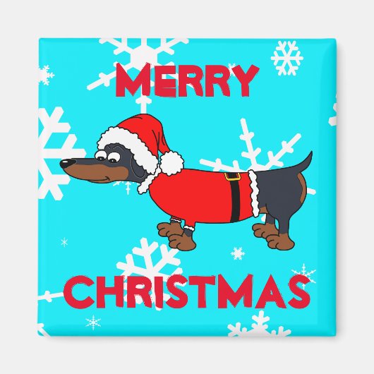 Cartoon Santa Dackel Dog Square Magnet (Vorne)