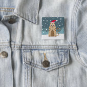 Cartoon santa kitten in Schneewald Button (Beispiel)