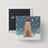 Cartoon santa kitten in Schneewald Button (Vorne & Hinten)