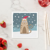 Cartoon santa kitten in Schneewald Serviette (Beispiel)