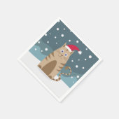 Cartoon santa kitten in Schneewald Serviette (Ecke)