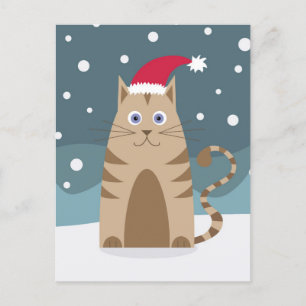 Cartoon santa kitten Schneexmas Postkarte
