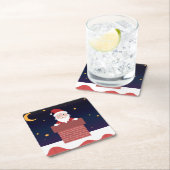 Cartoon Santa kommt am Weihnachtsabend in die Stad Rechteckiger Pappuntersetzer (Vor Ort)