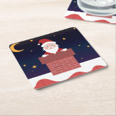 Cartoon Santa kommt am Weihnachtsabend in die Stad Rechteckiger Pappuntersetzer (angewinkelt)