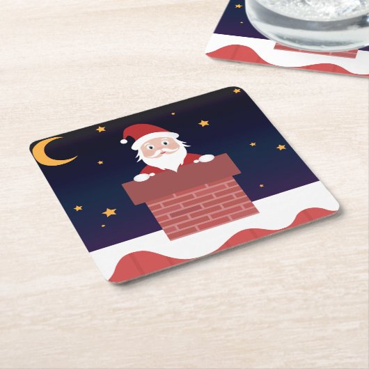 Cartoon Santa kommt am Weihnachtsabend in die Stad Rechteckiger Pappuntersetzer (angewinkelt)